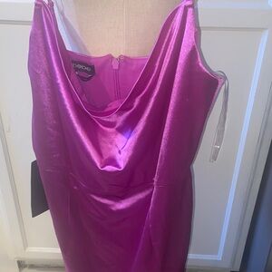 Bebe Fuchsia Satin Cowl Neck Dress
